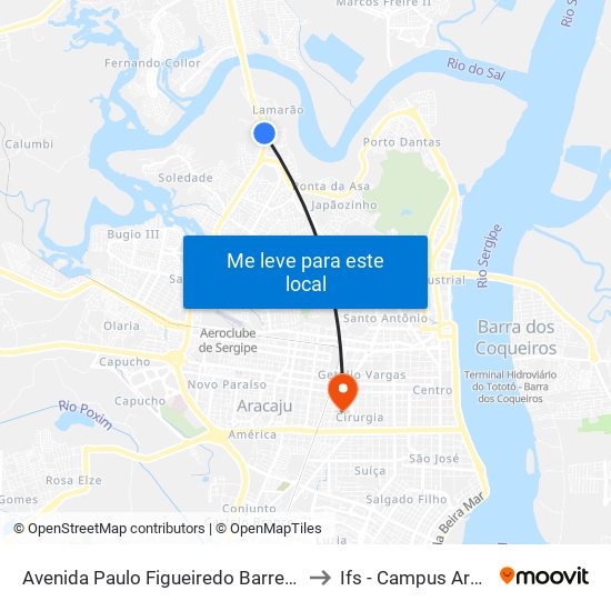Avenida Paulo Figueiredo Barreto, 439 to Ifs - Campus Aracaju map