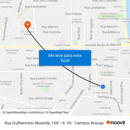 Rua Guilhermino Rezende, 168 to Ifs - Campus Aracaju map