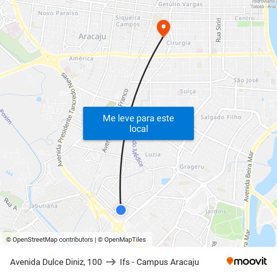 Avenida Dulce Diniz, 100 to Ifs - Campus Aracaju map