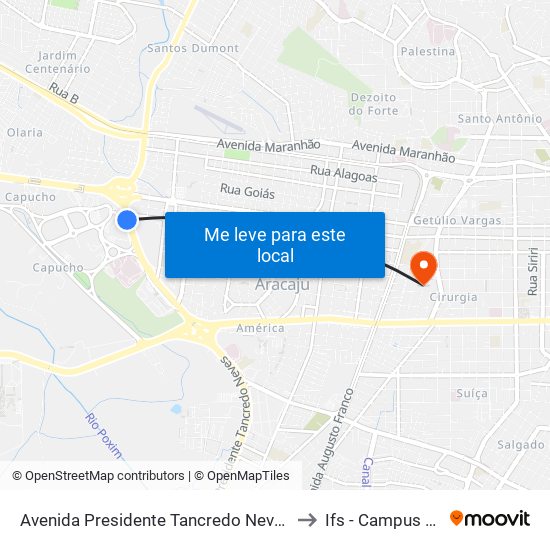 Avenida Presidente Tancredo Neves, 7601-7797 to Ifs - Campus Aracaju map