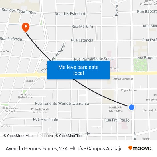 Avenida Hermes Fontes, 274 to Ifs - Campus Aracaju map