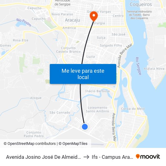 Avenida Josino José De Almeida, 162 to Ifs - Campus Aracaju map