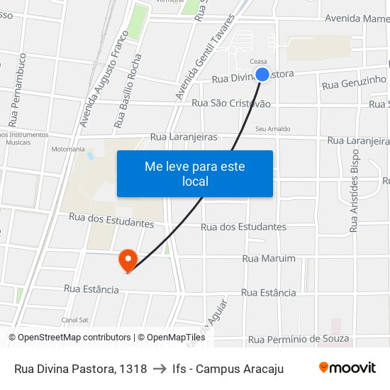 Rua Divina Pastora, 1318 to Ifs - Campus Aracaju map