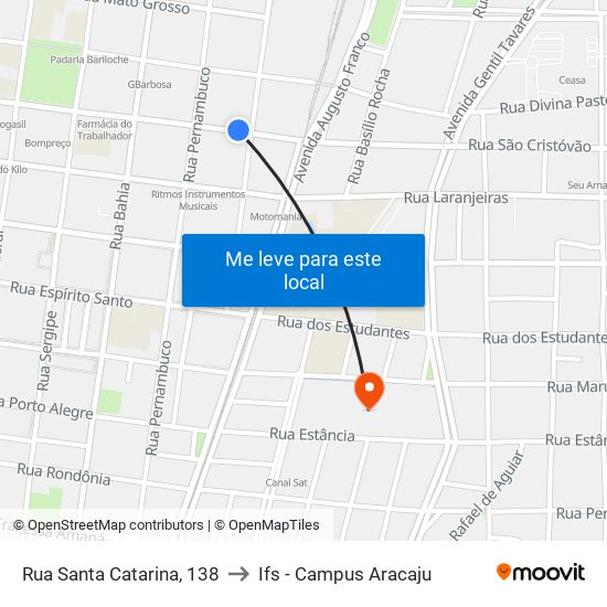 Rua Santa Catarina, 138 to Ifs - Campus Aracaju map