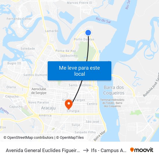 Avenida General Euclides Figueiredo, 2280 to Ifs - Campus Aracaju map