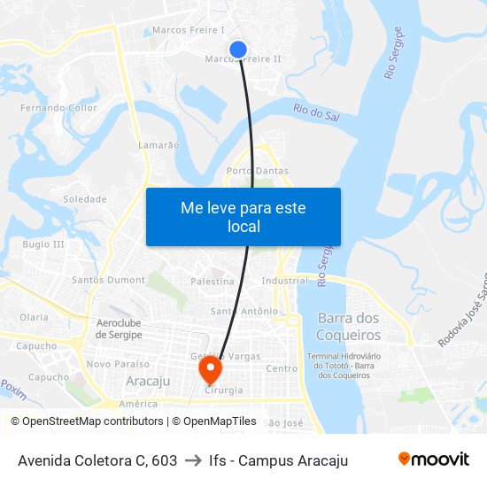 Avenida Coletora C, 603 to Ifs - Campus Aracaju map