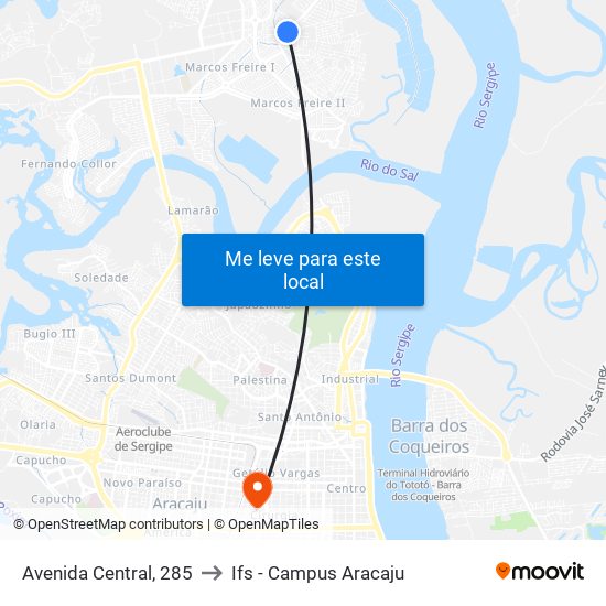 Avenida Central, 285 to Ifs - Campus Aracaju map