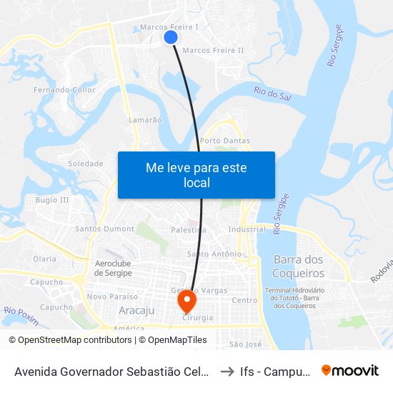 Avenida Governador Sebastião Celso De Carvalho1110 to Ifs - Campus Aracaju map