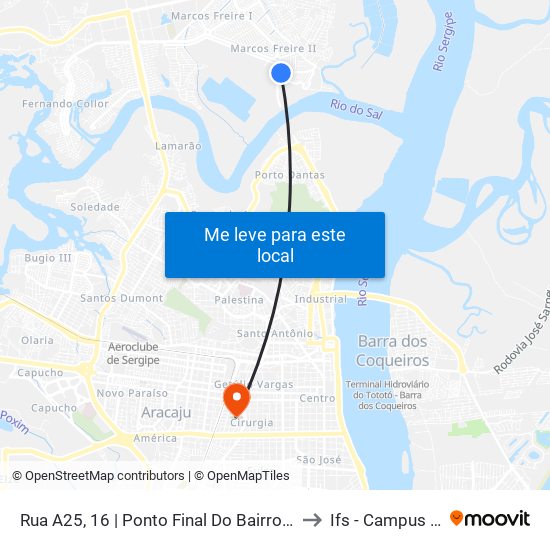 Rua A25, 16 | Ponto Final Do Bairro Marcos Freire II to Ifs - Campus Aracaju map