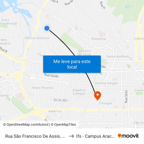 Rua São Francisco De Assis, 755 to Ifs - Campus Aracaju map