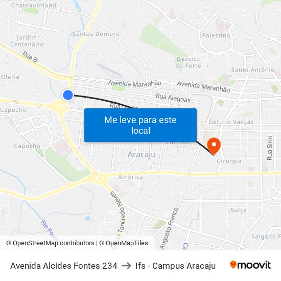 Avenida Alcídes Fontes 234 to Ifs - Campus Aracaju map