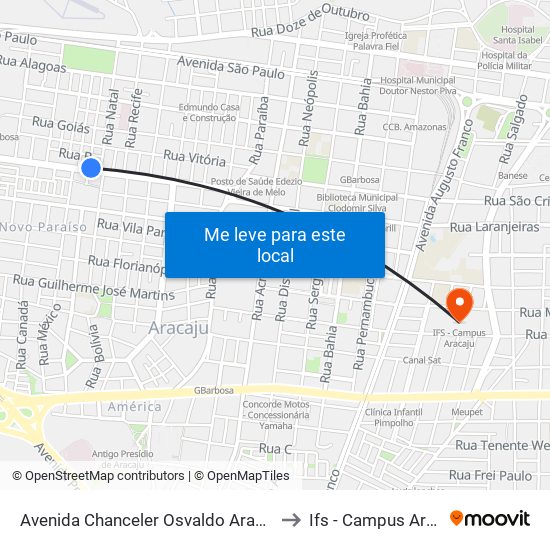 Avenida Chanceler Osvaldo Aranha, 656 to Ifs - Campus Aracaju map