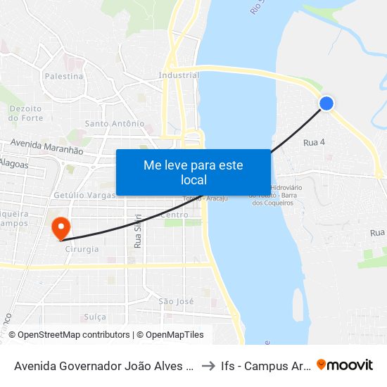 Avenida Governador João Alves Filho, 305 to Ifs - Campus Aracaju map