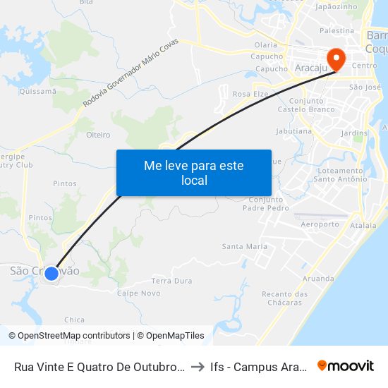 Rua Vinte E Quatro De Outubro 244 to Ifs - Campus Aracaju map