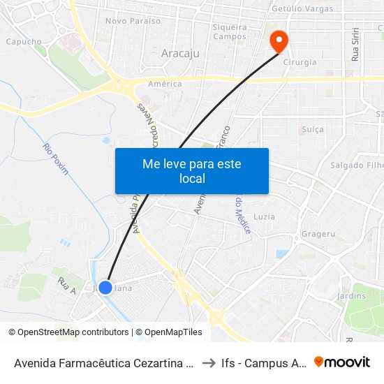 Avenida Farmacêutica Cezartina Régis , 739 to Ifs - Campus Aracaju map