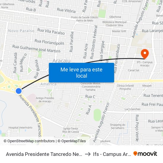 Avenida Presidente Tancredo Neves 2595 to Ifs - Campus Aracaju map