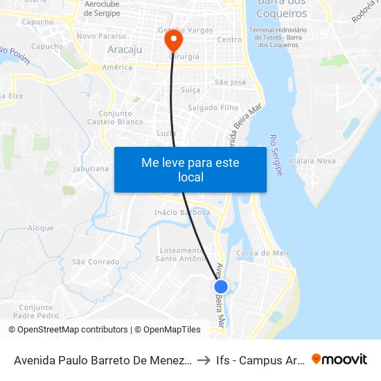 Avenida Paulo Barreto De Menezes, 1485 to Ifs - Campus Aracaju map