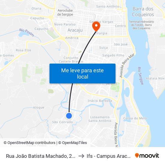 Rua João Batista Machado, 265 to Ifs - Campus Aracaju map