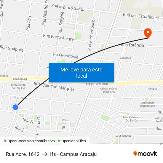 Rua Acre, 1642 to Ifs - Campus Aracaju map