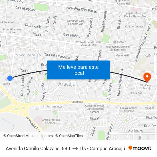 Avenida Camilo Calazans, 680 to Ifs - Campus Aracaju map