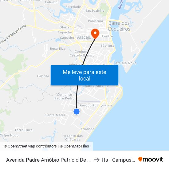 Avenida Padre Arnóbio Patrício De Melo, 1170-1322 to Ifs - Campus Aracaju map