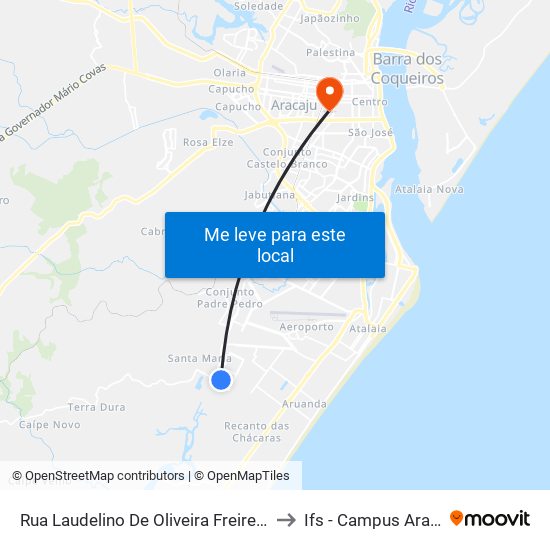 Rua Laudelino De Oliveira Freire, 1035 to Ifs - Campus Aracaju map