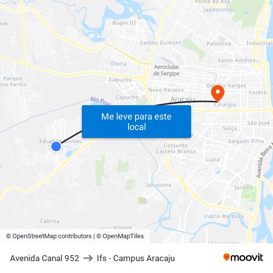 Avenida Canal 952 to Ifs - Campus Aracaju map