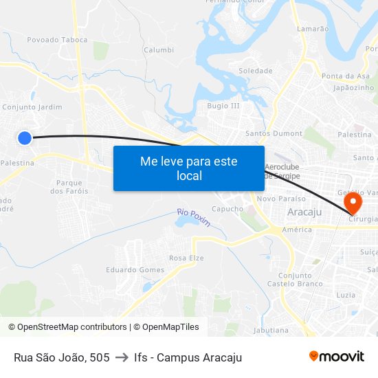 Rua São João, 505 to Ifs - Campus Aracaju map