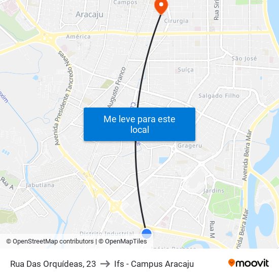 Rua Das Orquídeas, 23 to Ifs - Campus Aracaju map