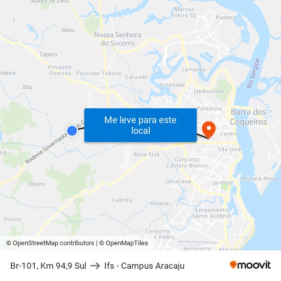 Br-101, Km 94,9 Sul to Ifs - Campus Aracaju map