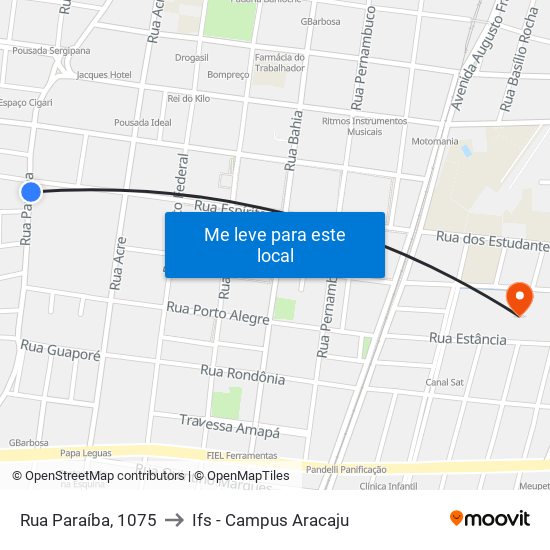 Rua Paraíba, 1075 to Ifs - Campus Aracaju map