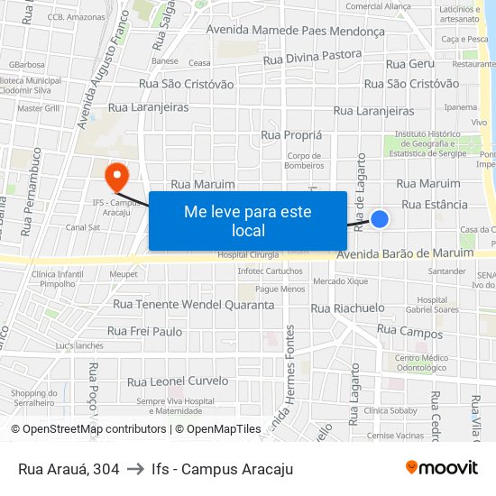 Rua Arauá, 304 to Ifs - Campus Aracaju map
