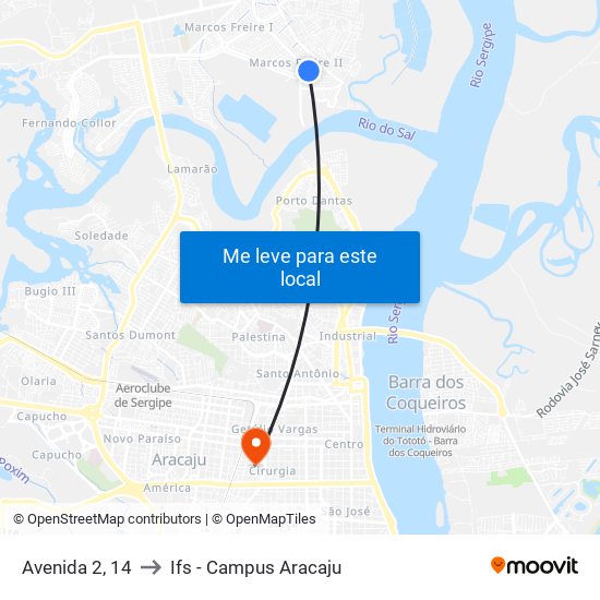 Avenida 2, 14 to Ifs - Campus Aracaju map