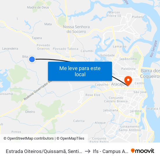 Estrada Oiteiros/Quissamã, Sentido Oiteiros to Ifs - Campus Aracaju map