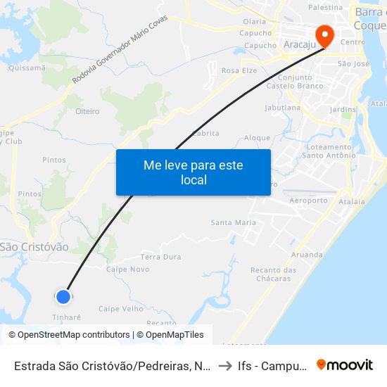 Estrada São Cristóvão/Pedreiras, Norte | Povoado Chica to Ifs - Campus Aracaju map