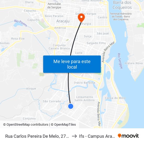 Rua Carlos Pereira De Melo, 279-325 to Ifs - Campus Aracaju map