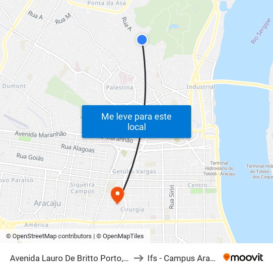 Avenida Lauro De Britto Porto, 865 to Ifs - Campus Aracaju map