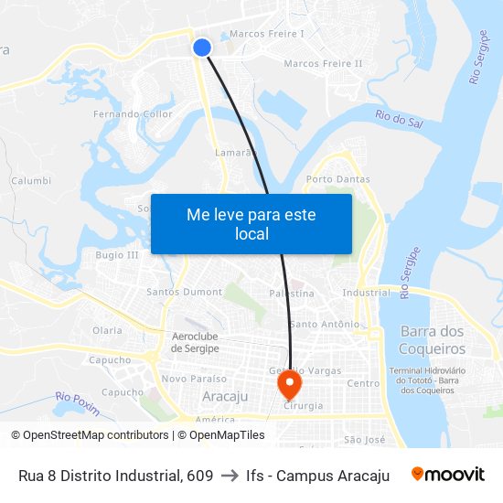 Rua 8 Distrito Industrial, 609 to Ifs - Campus Aracaju map