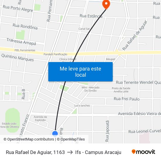 Rua Rafael De Aguiar, 1163 to Ifs - Campus Aracaju map