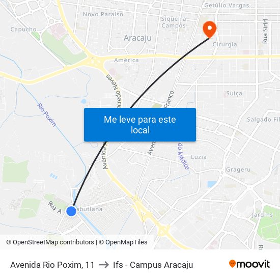 Avenida Rio Poxim, 11 to Ifs - Campus Aracaju map