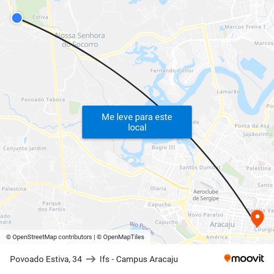 Povoado Estiva, 34 to Ifs - Campus Aracaju map