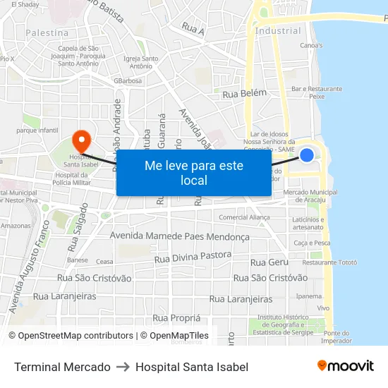 Terminal Mercado to Hospital Santa Isabel map