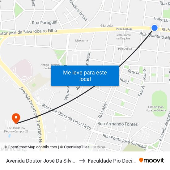 Avenida Doutor José Da Silva Ribeiro Filho, 342 A to Faculdade Pio Décimo Campus III map