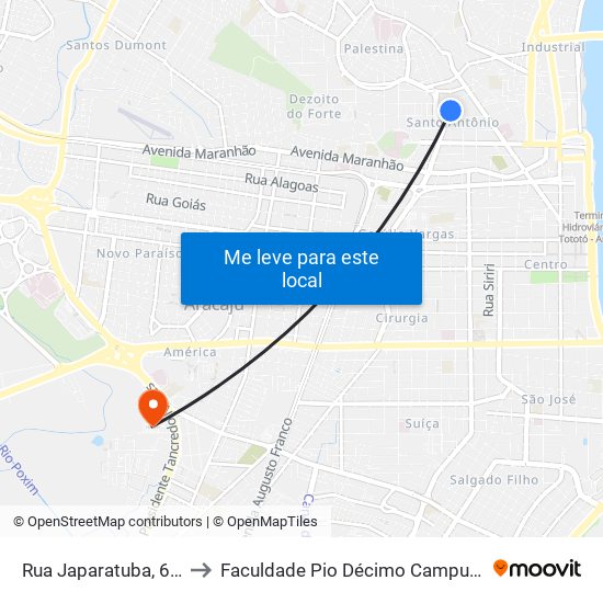 Rua Japaratuba, 630 to Faculdade Pio Décimo Campus III map