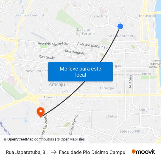 Rua Japaratuba, 838 to Faculdade Pio Décimo Campus III map