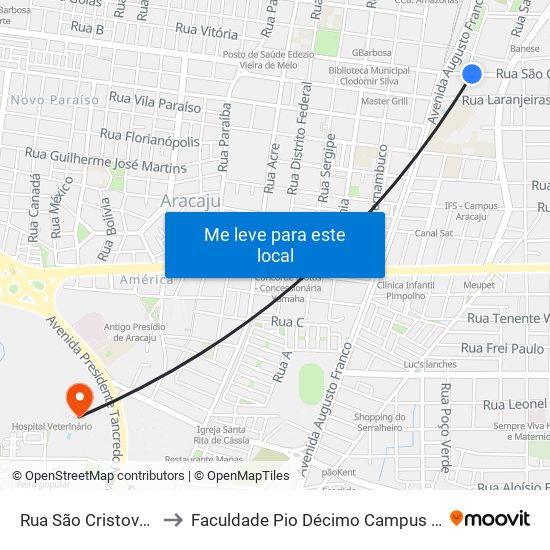 Rua São Cristovão to Faculdade Pio Décimo Campus III map