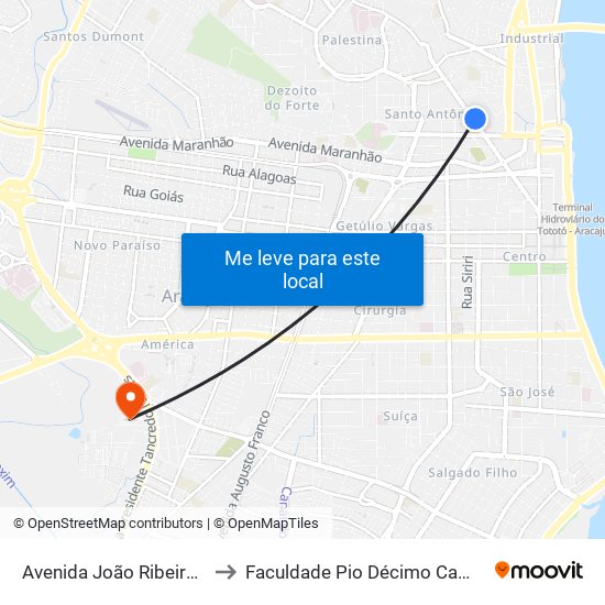 Avenida João Ribeiro, 940 to Faculdade Pio Décimo Campus III map