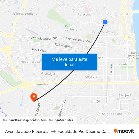 Avenida João Ribeiro, 1454 to Faculdade Pio Décimo Campus III map