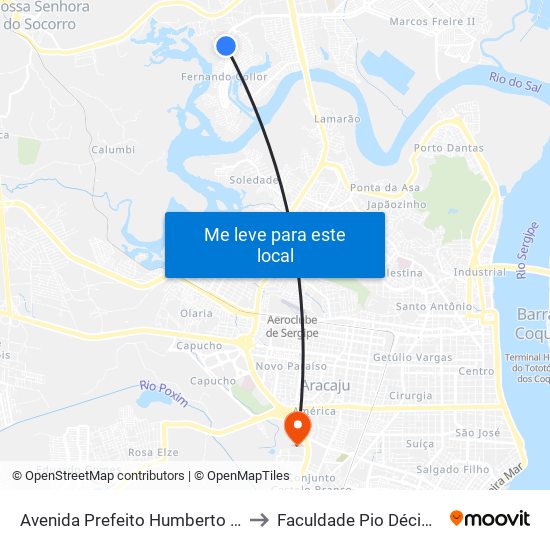 Avenida Prefeito Humberto Dos Santos, 1765 to Faculdade Pio Décimo Campus III map