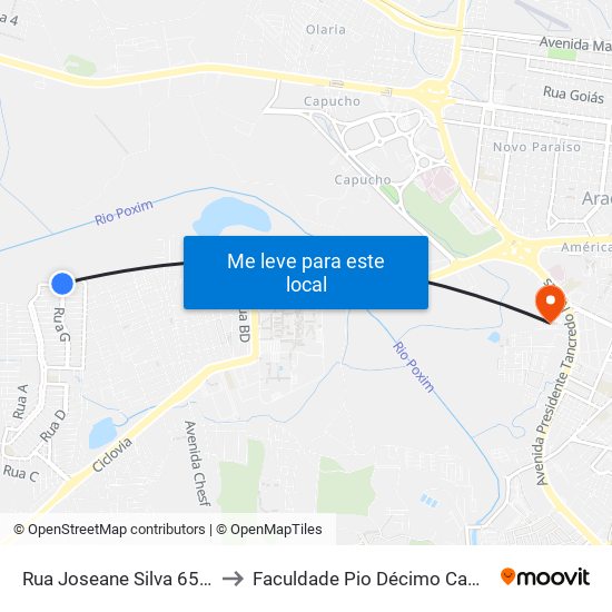 Rua Joseane Silva 651-707 to Faculdade Pio Décimo Campus III map